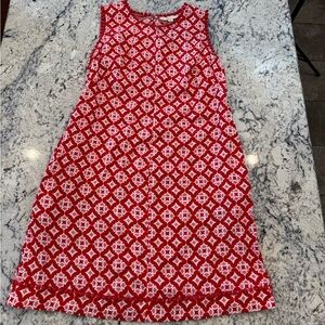 Boden Red Geometric Linen Pom Trim Shift Dress US 10